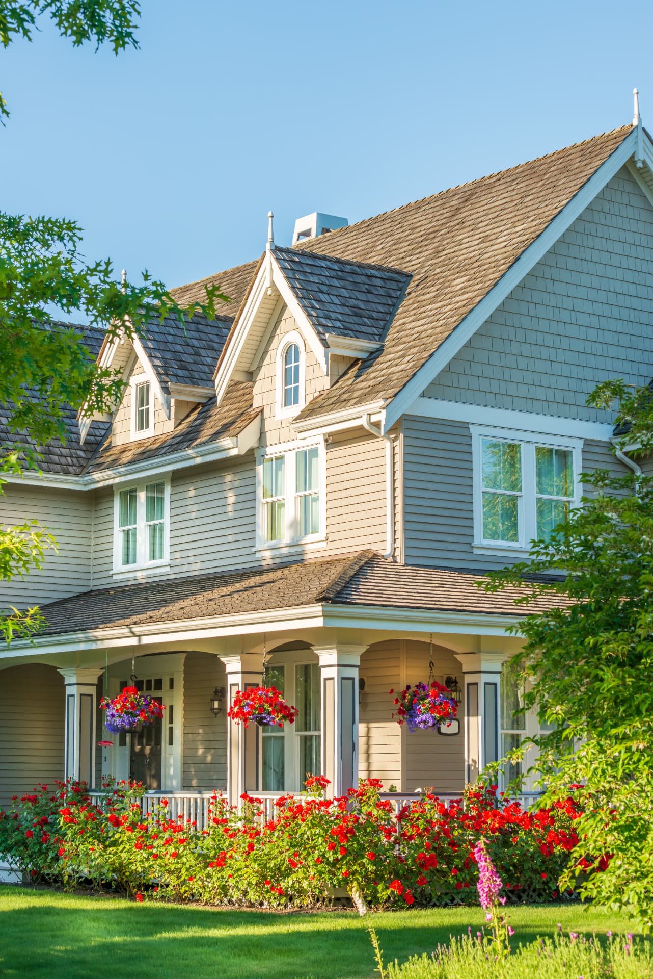 Well-kept suburban home served by residential HVAC equipment
